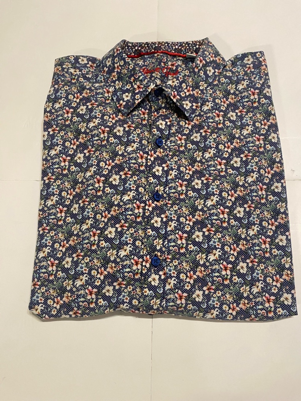 Robert Graham  Men's Navy Floral with Pink & White Accents shirt size 3XL